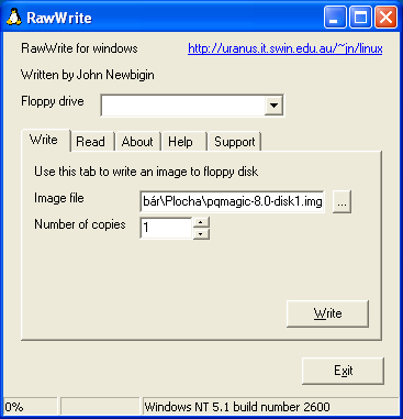 Po kliknutí na Write sa uloží obraz diskety na disketu